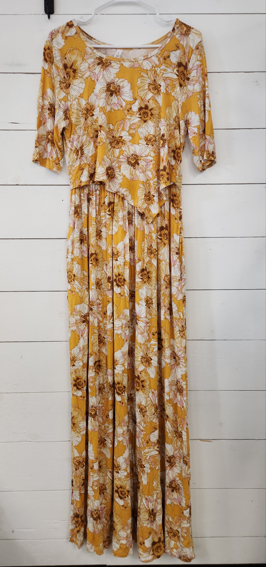 Size L | Latched Mama yellow Floral dress