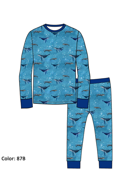 Long Sleeve Pajama Set by Little Alaskan | Whale Watching Season