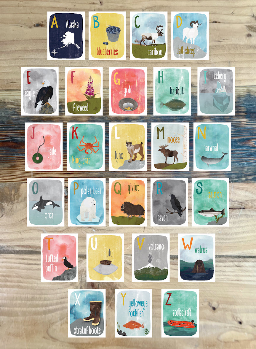 ALASKA A TO Z alphabet cards WRENANDRAVEN