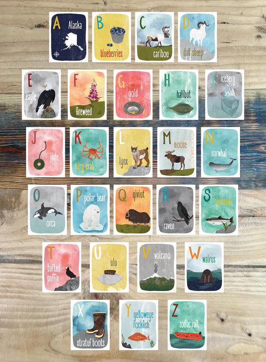 ALASKA A TO Z alphabet cards WRENANDRAVEN