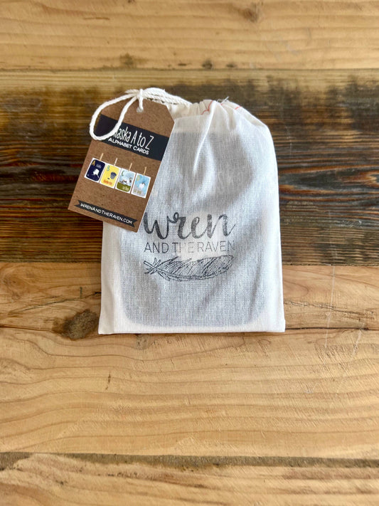 Wren and the Raven - Alaska A to Z Alphabet Cards: Re-usable Cloth Bag