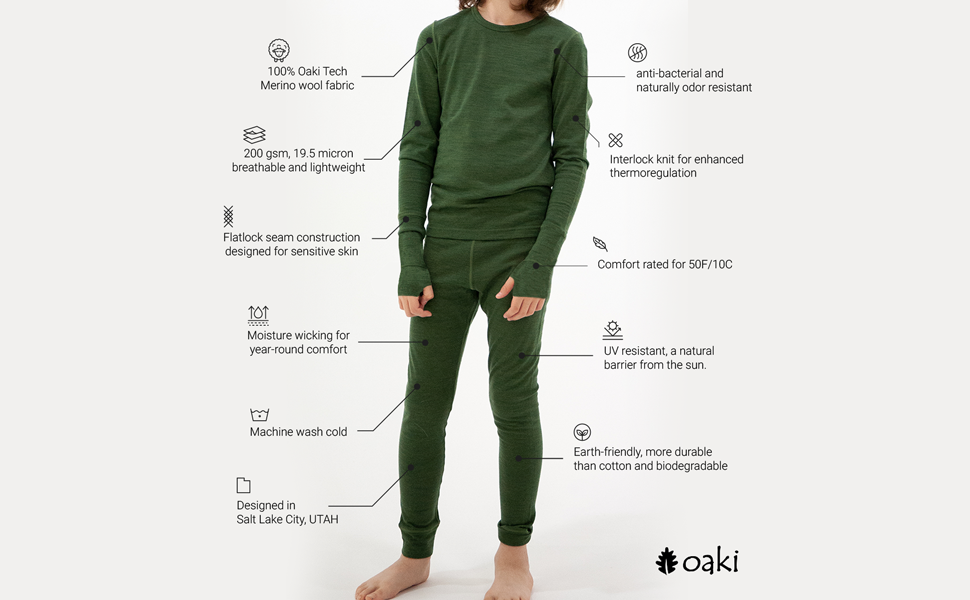 Oaki - Merino Wool Base Layer: Moss Green / 5T