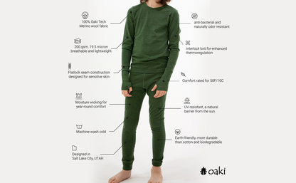 Oaki - Merino Wool Base Layer: Moss Green / 3T