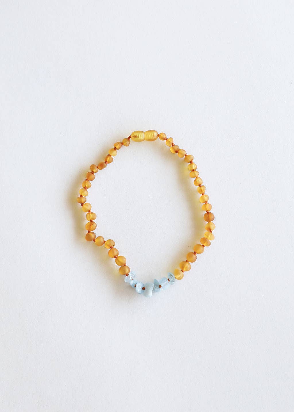 CanyonLeaf - Raw Honey Baltic Amber + Aquamarine || Necklace: 11" Baby Necklace