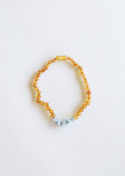 CanyonLeaf - Raw Honey Baltic Amber + Aquamarine || Necklace: 13" Child Necklace