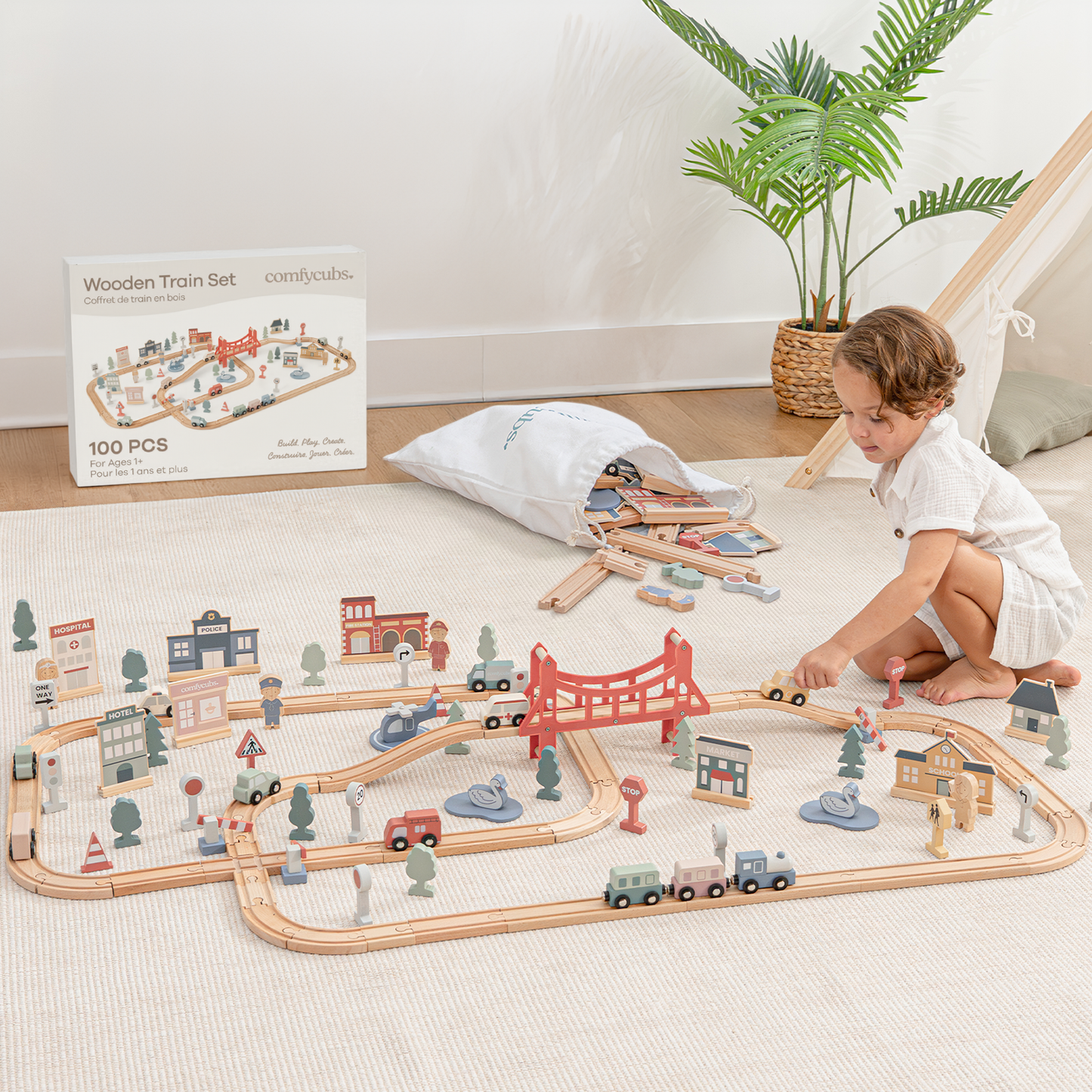 100-PC Wooden Train Set