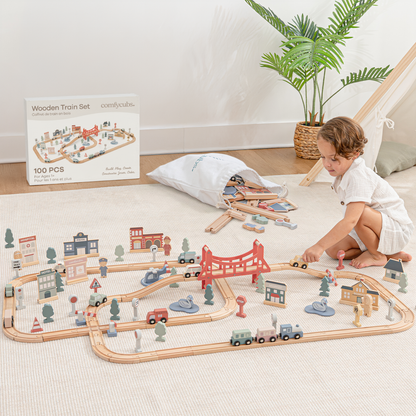 100-PC Wooden Train Set