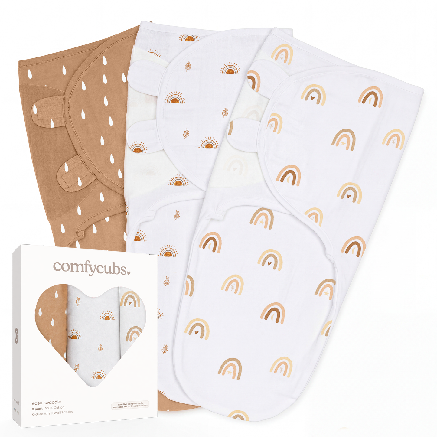 100% Cotton Easy Swaddle Blanket, 3 Pack | Rainbow Bohemian