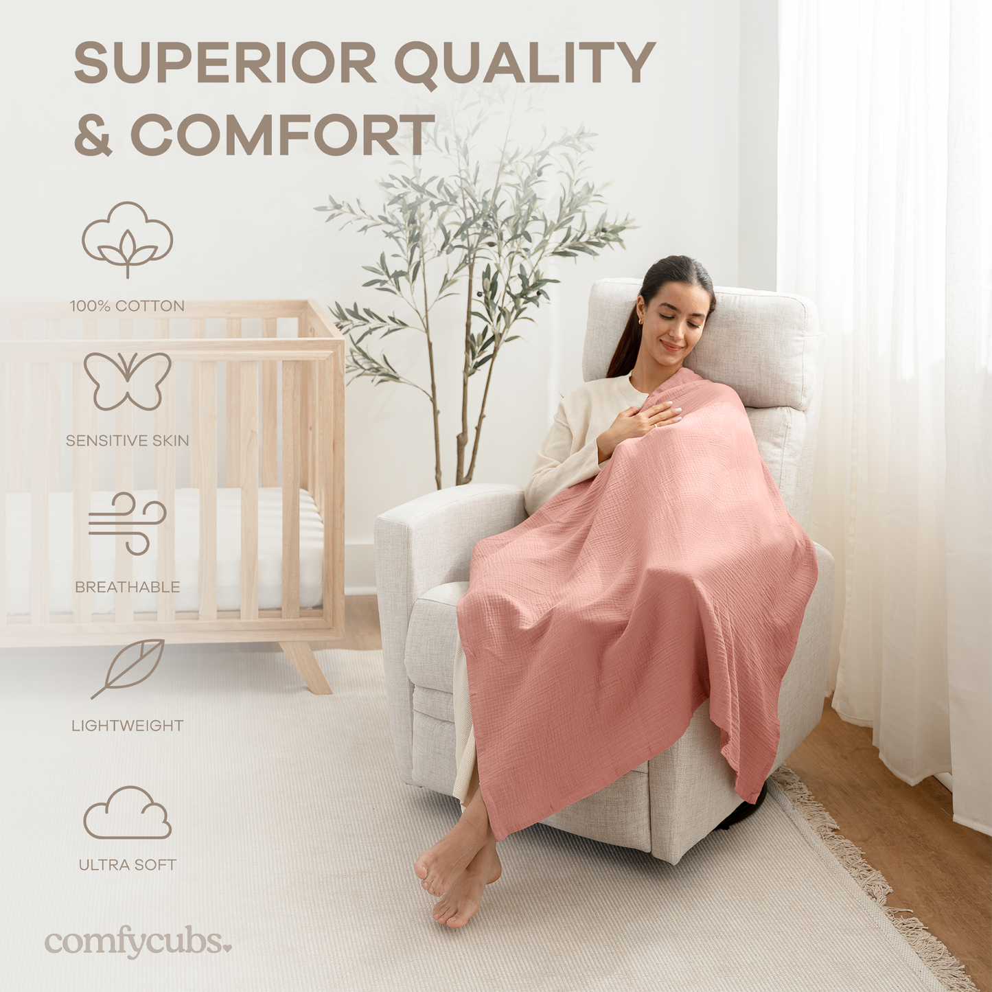 Muslin Swaddle Blankets Pack of 3 | Blush - Bold Blush - Dusty Rose