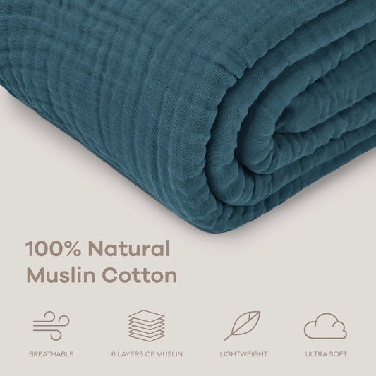 comfy cubs muslin blanket throw 50"X60" neptune