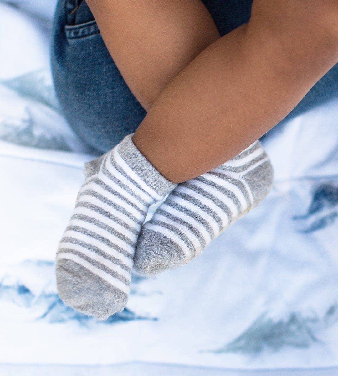 Solid & Stripes Organic Cotton Baby Ankle Socks 6 Pack|  Heather Grey