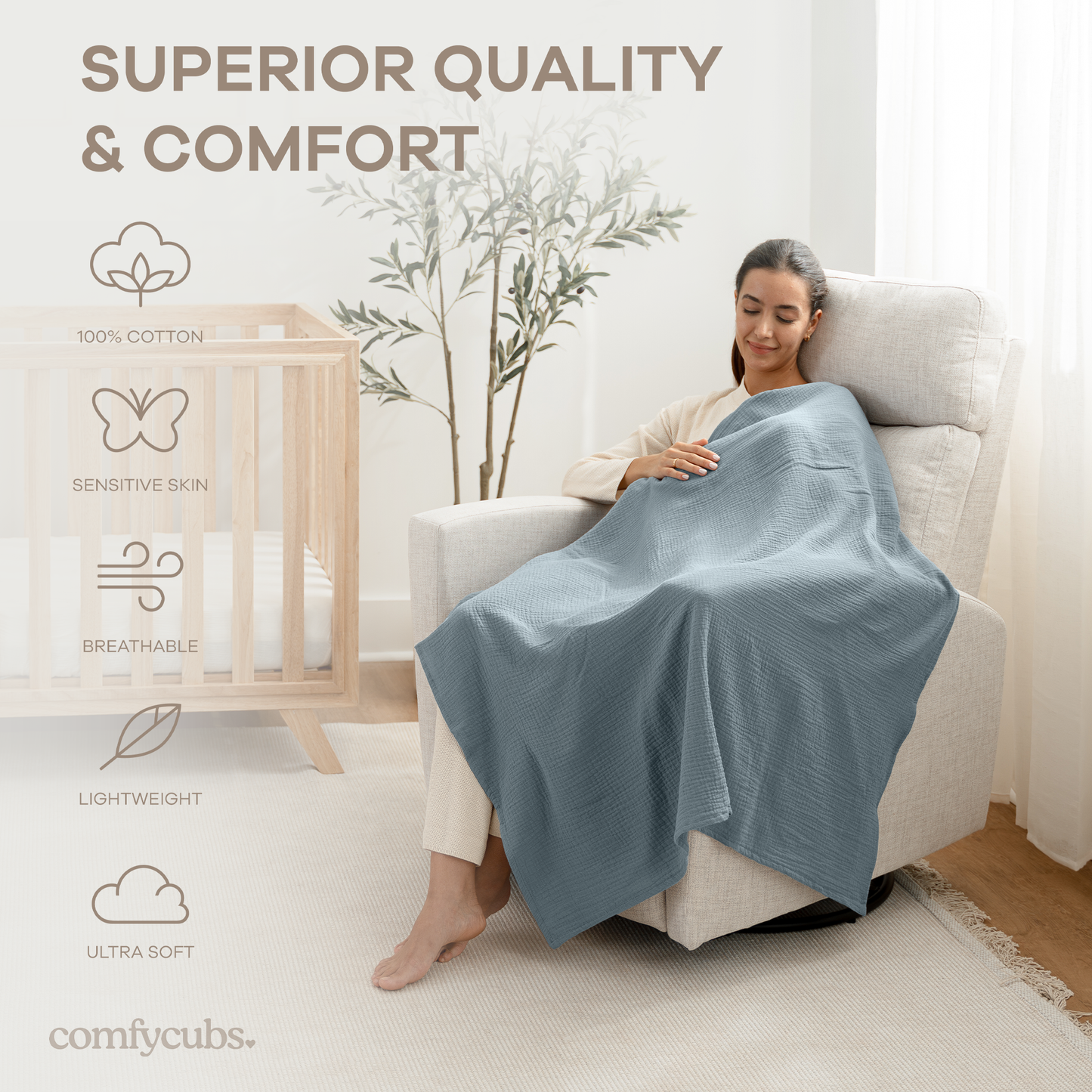 Muslin Swaddle Blankets Pack of 3 | Neptune - Pacific Blue - Fern