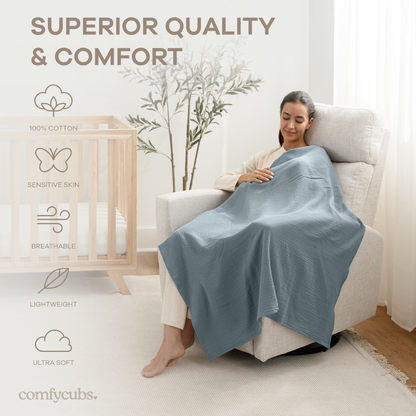 Muslin Swaddle Blankets Pack of 3 | Neptune - Pacific Blue - Fern