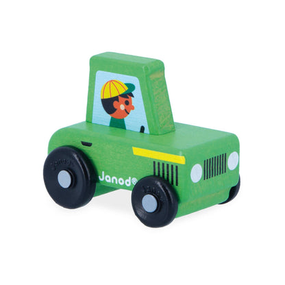 Janod - Crossroads Countryside Green Tractor Display x4