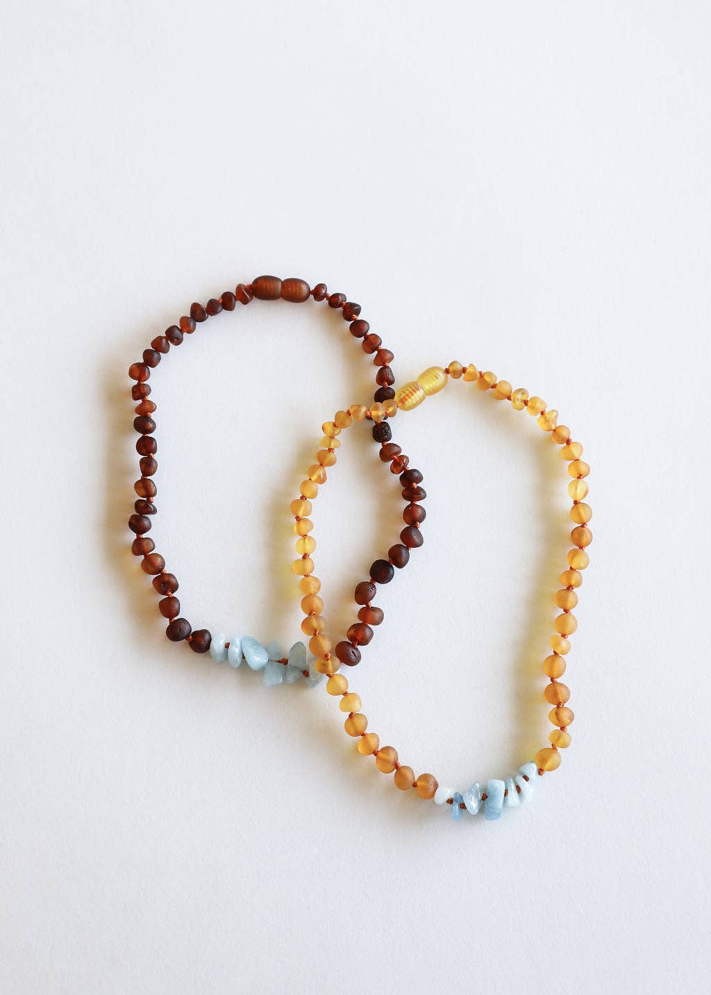 CanyonLeaf - Raw Honey Baltic Amber + Aquamarine || Necklace: 11" Baby Necklace