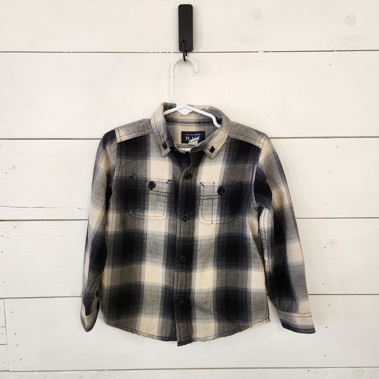 Size 3t | Place Black & Cream Plaid Buttondown