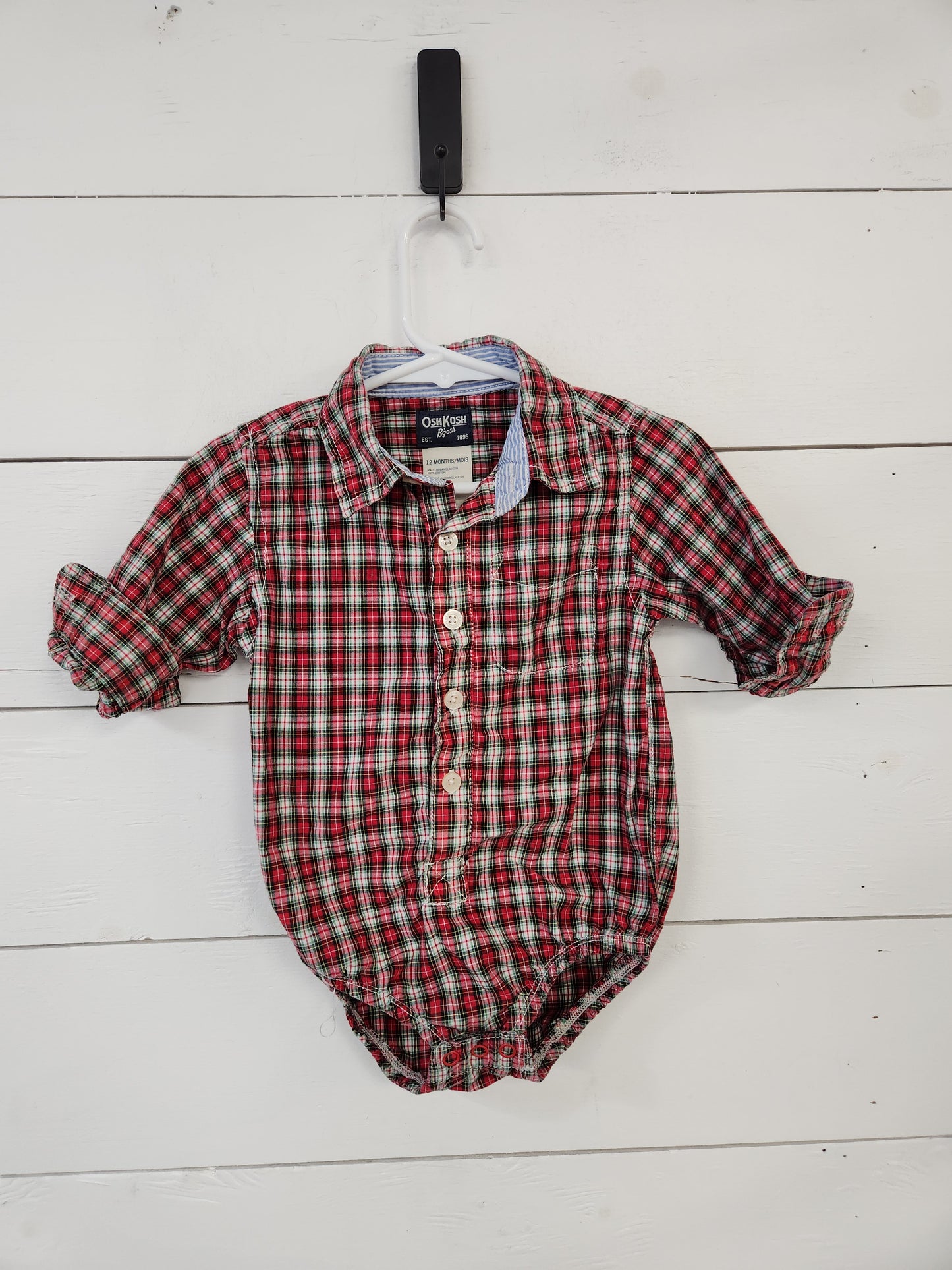 Size 12m | Osh Kosh Red Plaid Bodysuit