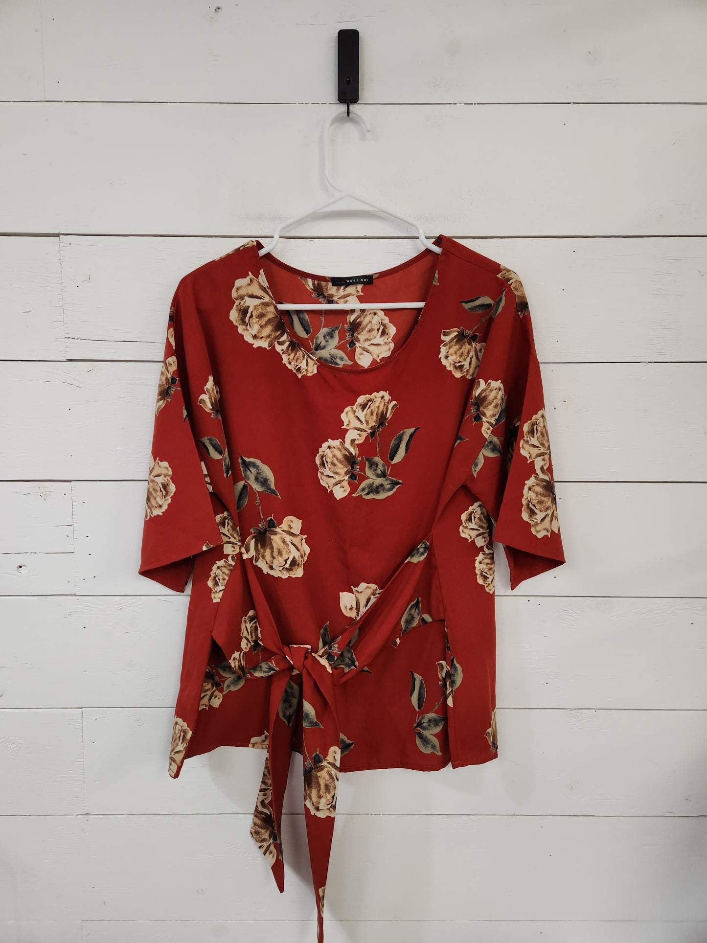 Size L | West Kei Rust & Floral Maternity Shirt
