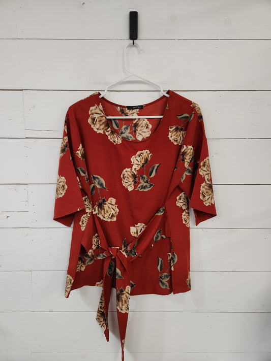 Size L | West Kei Rust & Floral Maternity Shirt