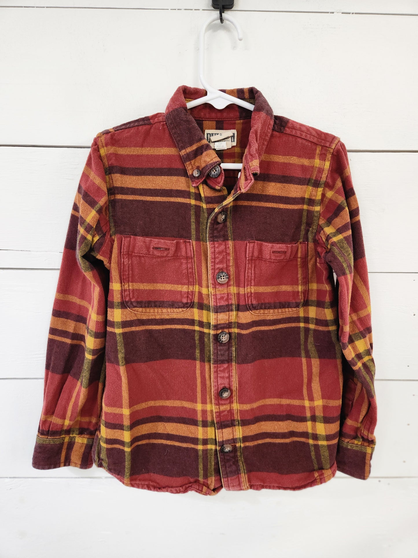 Size 6 | Duluth Plaid Button Down Shirt- Red/Orange