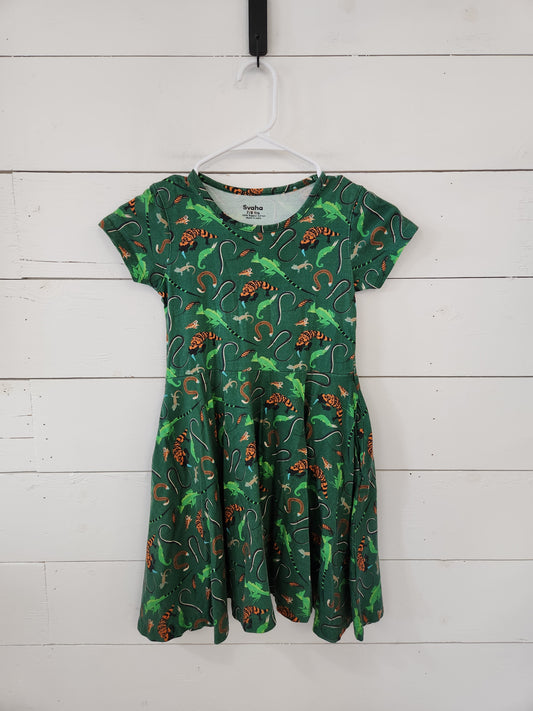 Size 7-8 | Svaha Green Reptile Twirl Dress