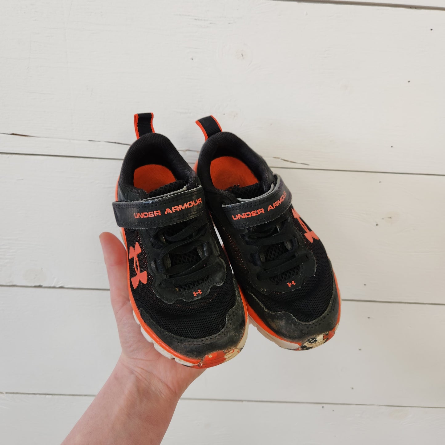Size 11K | Under Armour Black and Orange Sneakers