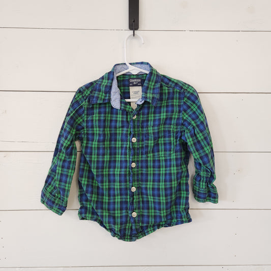 Size 3t | Osh Kosh Blue & Green Plaid Long Sleeve Buttondown