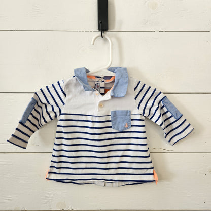 Size NB | Mayoral Blue Striped Anchor Pocket Shirt