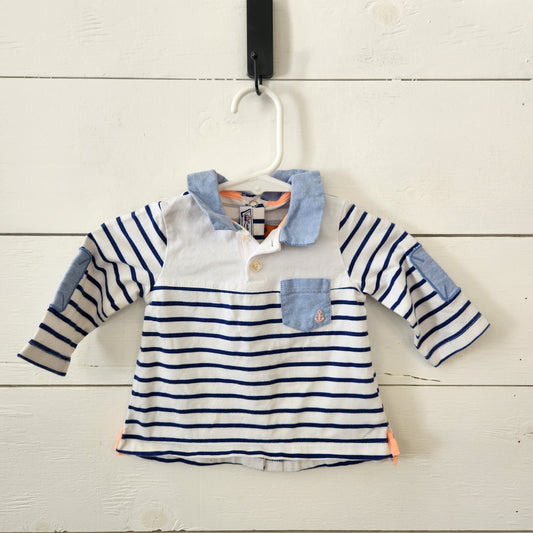 Size NB | Mayoral Blue Striped Anchor Pocket Shirt