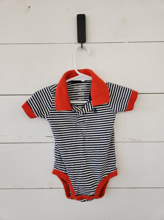 Size 6m | Osh Kosh Red & Blue Striped Polo Bodysuit