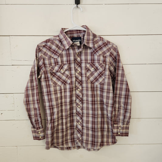 Size 10-12 | Wrangler Red Plaid Pearl Snap Buttondown