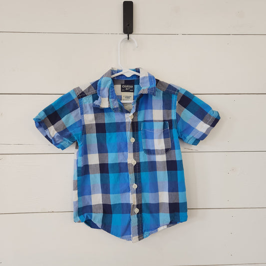 Size 2t | Osh Kosh Blue Plaid Short Sleeve Buttondown