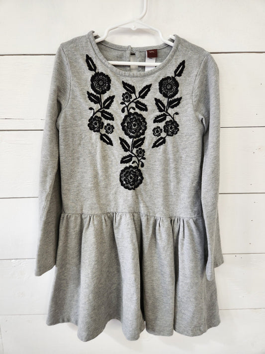 Size 7 | Tea Grey Embroidered Flower Dress