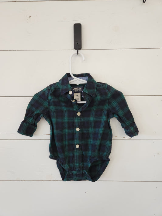 Size 3m | Osh Kosh Navy & Green Plaid Bodysuit