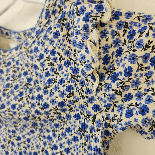 Size 2t | H&M Blue Floral Ruffle Sleeve Shirt