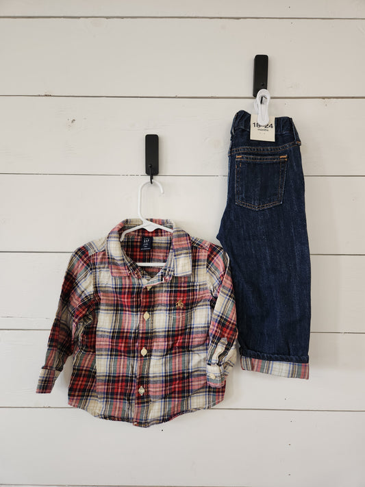 Size 18-24m | Gap Plaid Set Jeans NWT