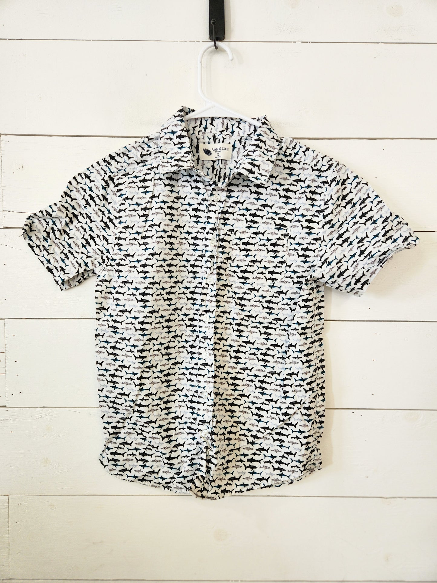 Size 10 | Flamehead Skate Shark Button Down Shirt