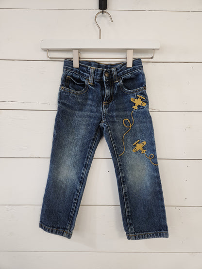 Size 3t | Crazy 8 Airplane Embroidered Adjustable Jeans