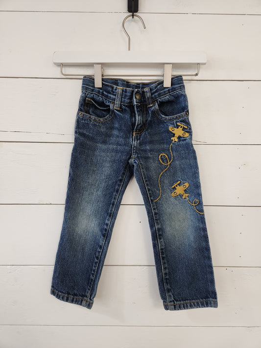 Size 3t | Crazy 8 Airplane Embroidered Adjustable Jeans