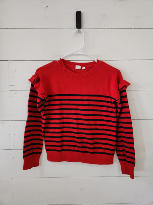 Size 10 | Gap Red Striped Ruffle Sleeve Sweater