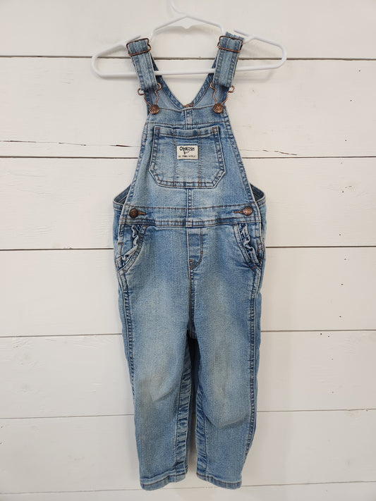 Size 24m | Osh Kosh Jean Ruffled Pocket Overalls *stain