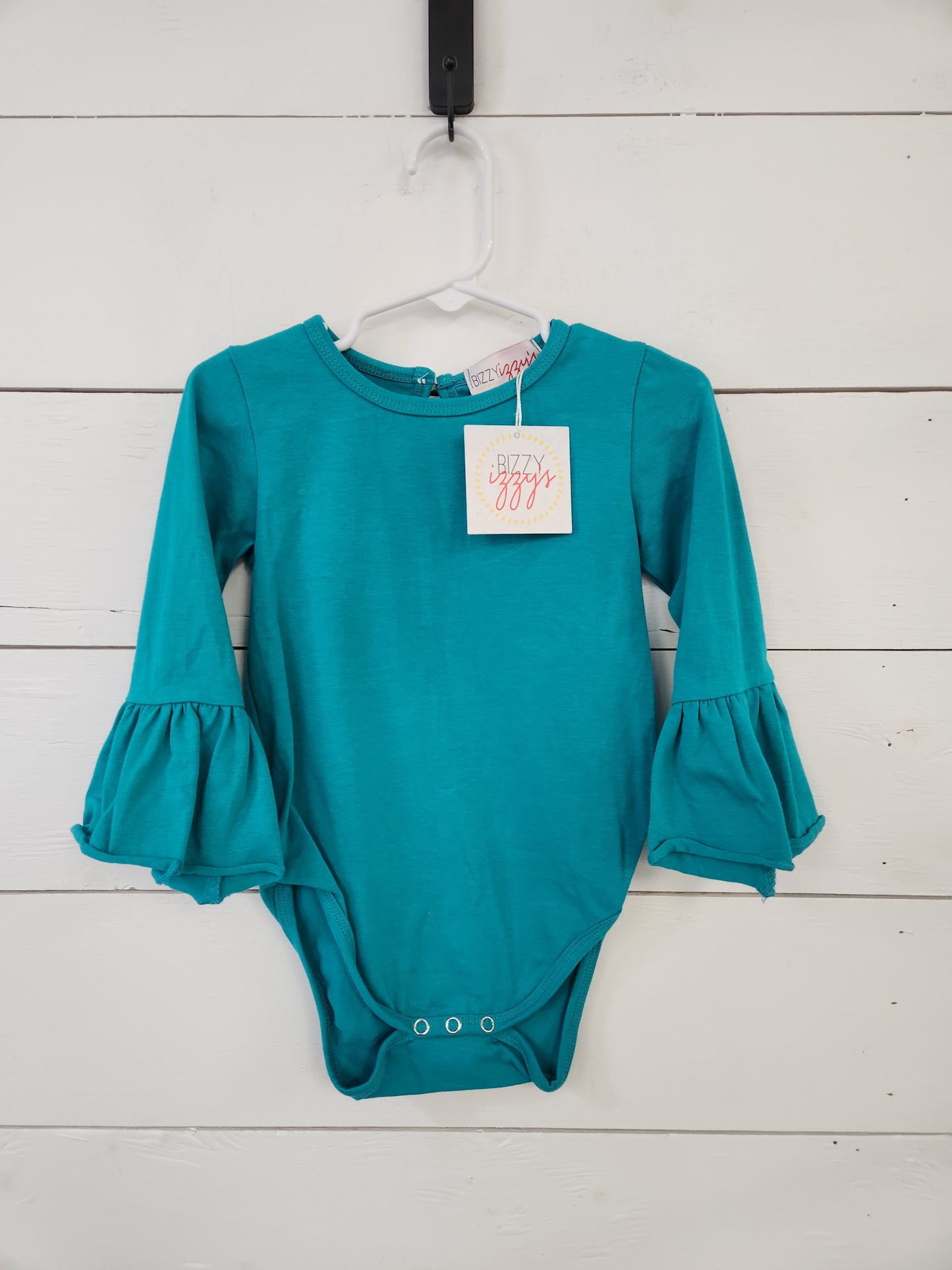 Size 2t | Bizzy Izzy Teal Ruffle Sleeve Bodysuit NWT