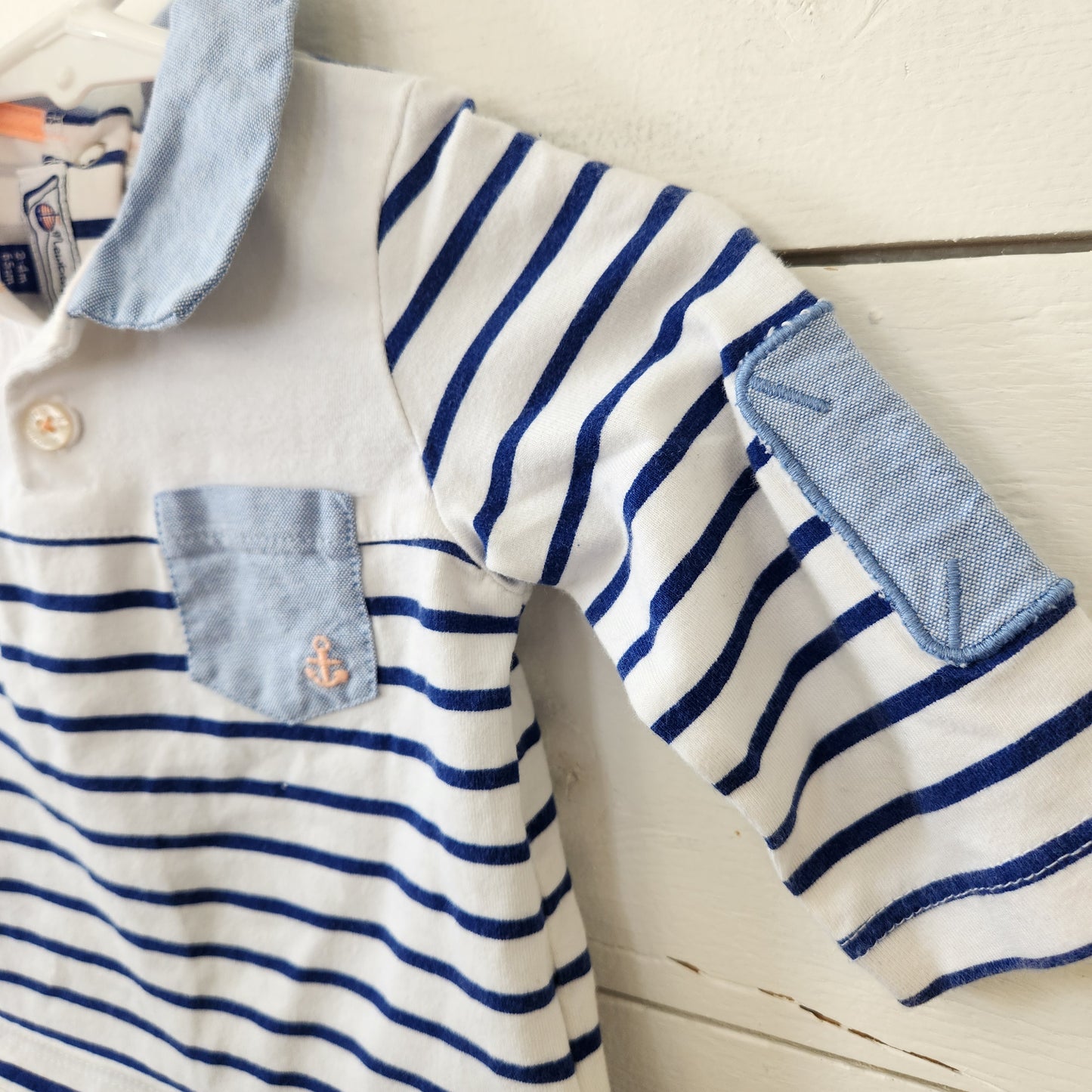 Size NB | Mayoral Blue Striped Anchor Pocket Shirt