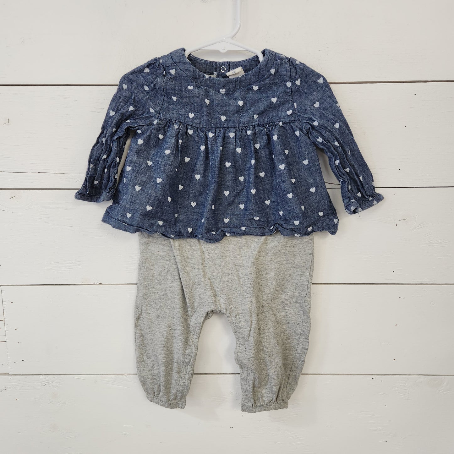 Size 6-12m | Gap Heart Demin & Grey Jersey Knit Romper