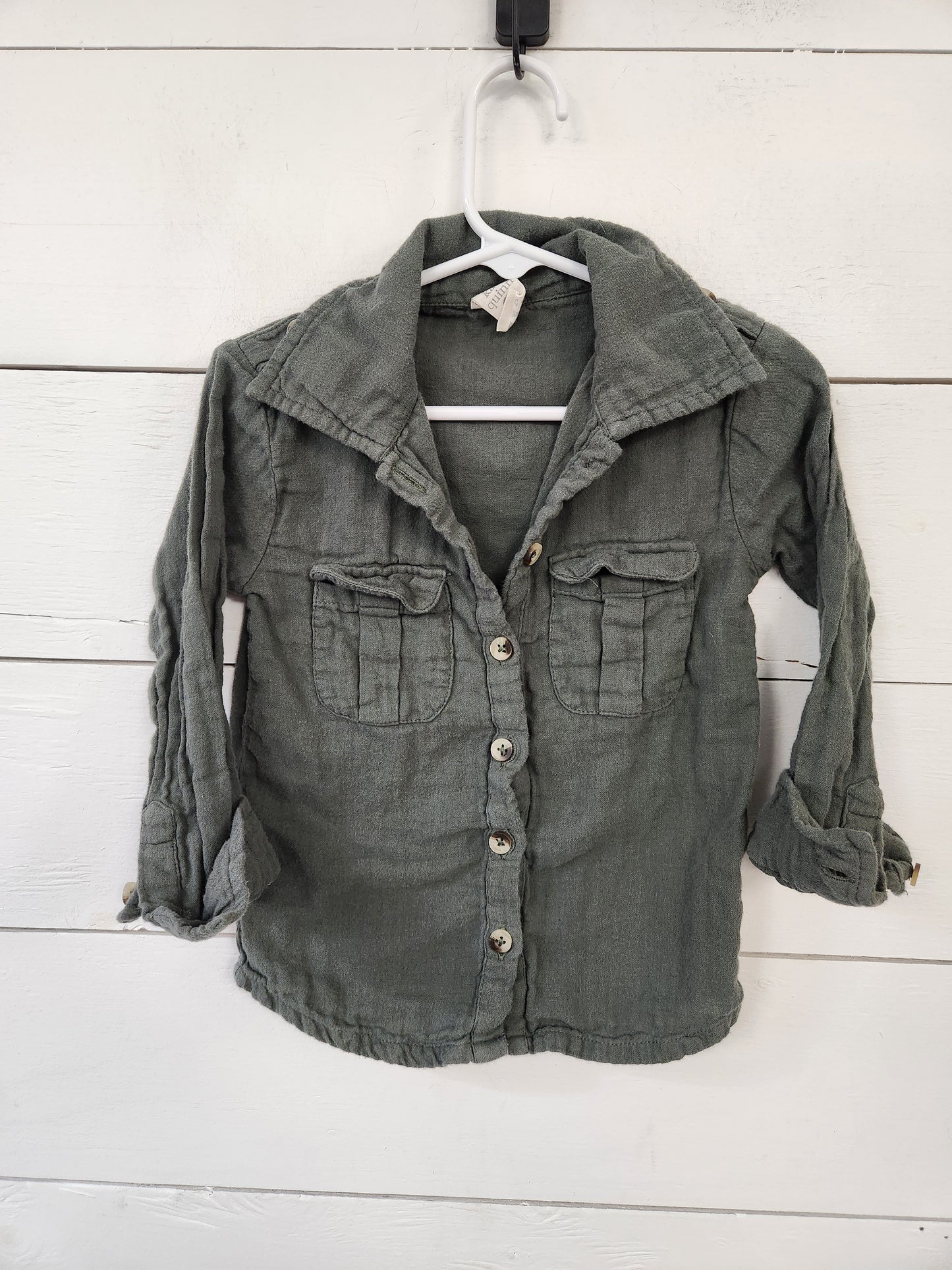 Size 3t | Kate Quinn Button Down Linen Shirt - Green