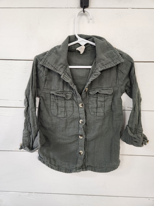 Size 3t | Kate Quinn Button Down Linen Shirt - Green