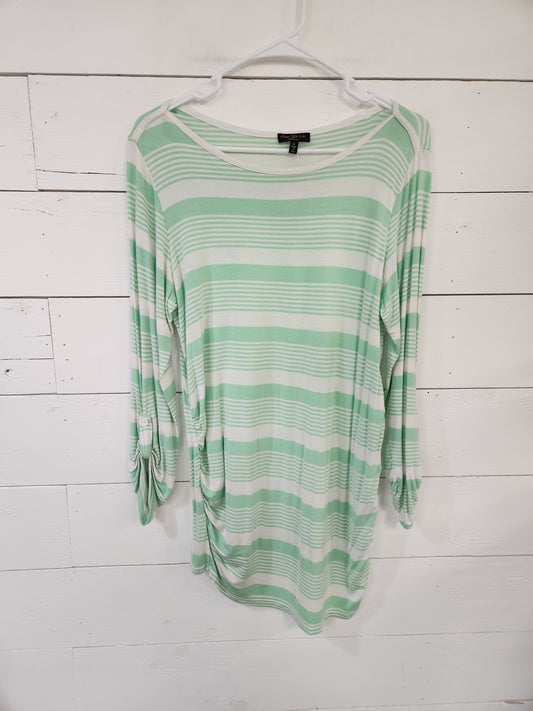 Size XL | Mom & Co Green & White Striped Maternity Shirt
