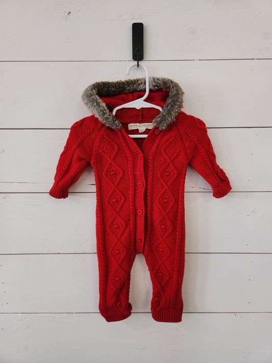 Size 0-3m | Hope & Henry Red Hooded Sweater Romper