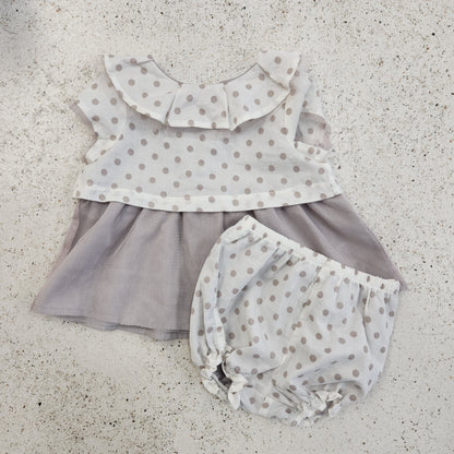 Size 0-3m | Dylan & Abby Grey Polka Dot Set