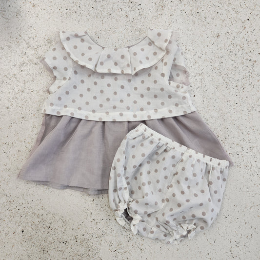 Size 0-3m | Dylan & Abby Grey Polka Dot Set